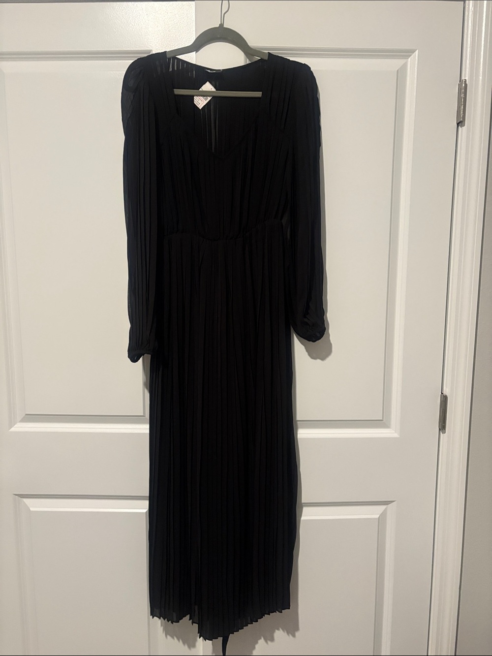 The kooples Elegant Black Long-Sleeve Pleated Maxi Dress